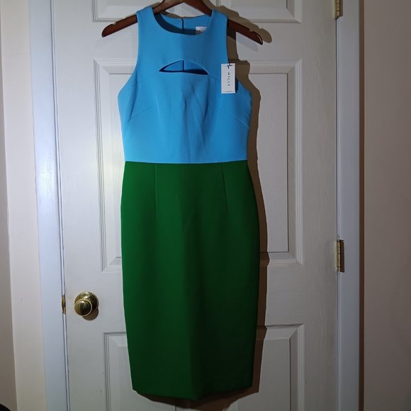 NWT Milly Luna Color Block Dress Blue and Green 6 - Picture 3 of 8
